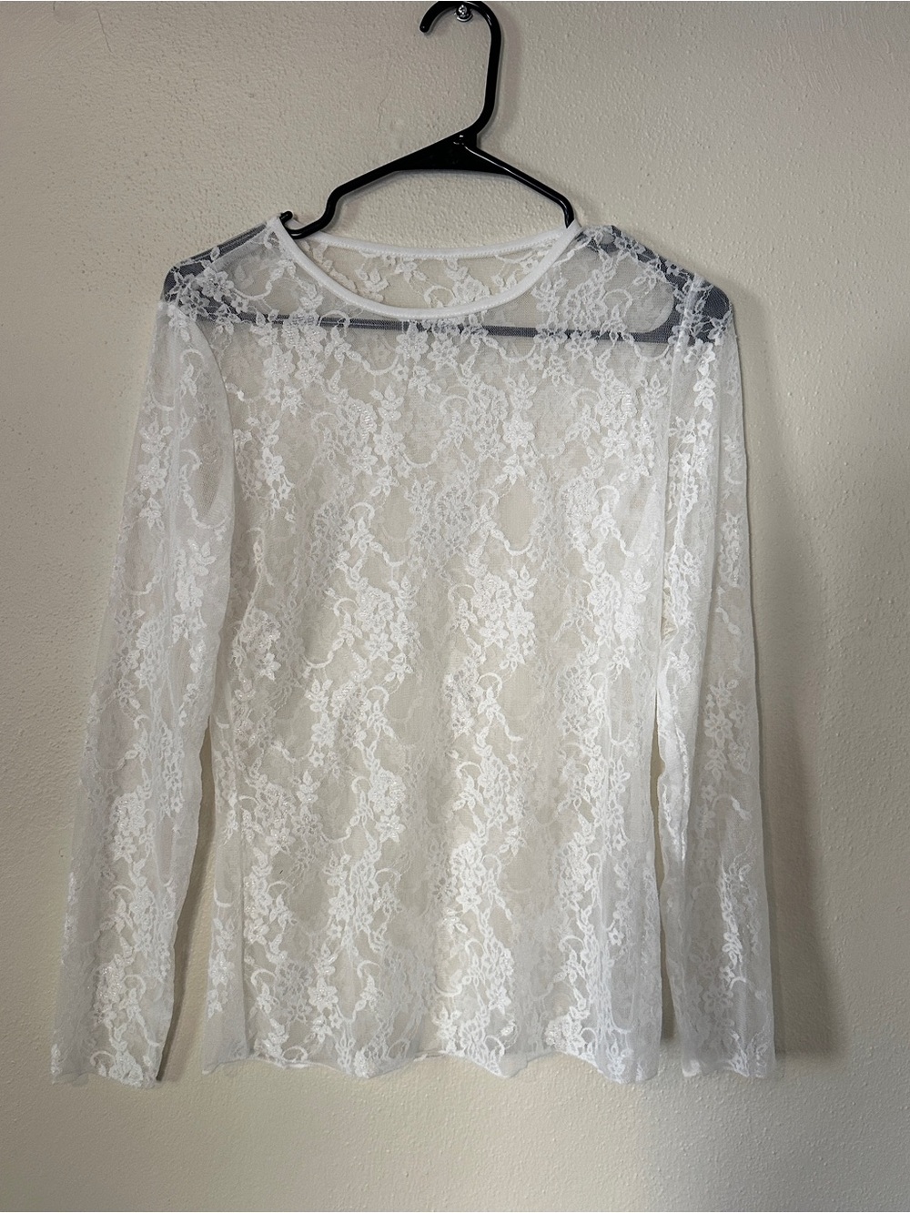 Sheer White Lace Long-Sleeve Top